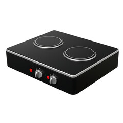 Fototapeta premium Black electric stovetop with two burners and controls on transparent background