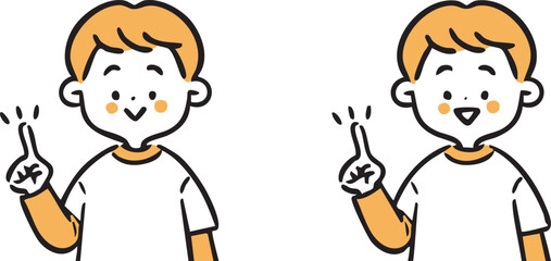 指差しをする男の子　上半身　ベクター（オレンジ）
