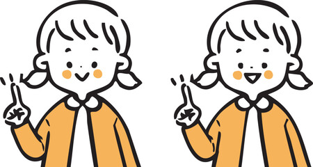 指差しをする女児　上半身　ベクター（オレンジ）
