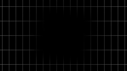 White grid pattern expanding on a black background. Motion