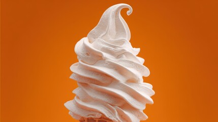 Delicious vanilla ice cream cone on vibrant orange background perfect summer treat refreshment dessert indulgence and sweet temptation