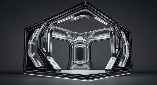 Step into the Future with this Stunning Chrome Structure - Perfect for Technology Demos, Product Displays, and Modern Design Concepts
