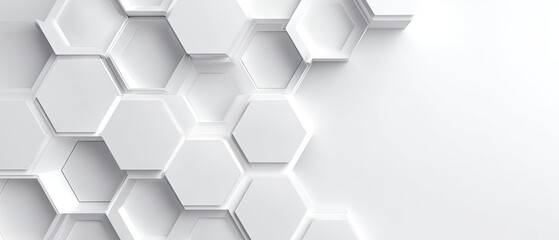 Abstract 3D rendering features a cluster of white hexagonal shapes on a white background