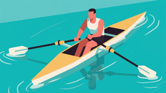 Illustration Of Rower In A Single Scull, Gliding Across Calm Water, With Oars Vector Design Template