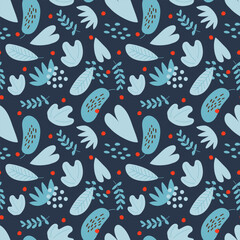 ew Year's pattern Vector background with winter twigs, berries, leaves. For postcards, fabrics, textiles, advertising, clothing, packaging.