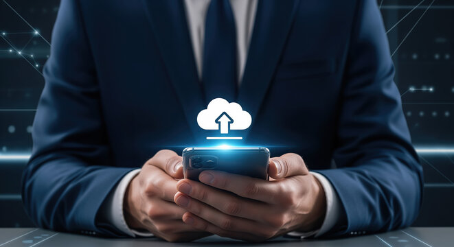 Cloud data storage security for business use, materials about online synchronization or safe file transfer, personal data protection and reliable corporate backup system presentations - Powered by Adobe