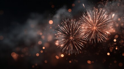 fireworks on night sky background with copy space, New Year celebration concept background