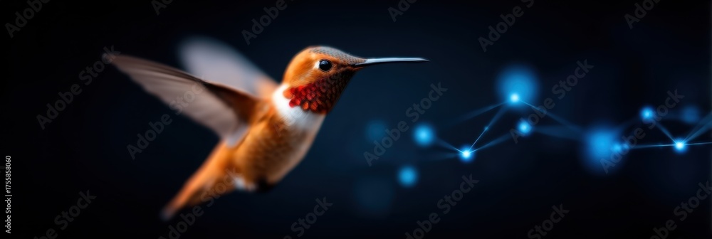 Wall mural metallic hummingbird in flight representing efficiency creation intelligence generation solution in 