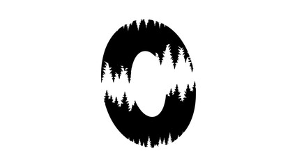 Letter O Typography With Silhouette Pine Forest Design © Adobe
