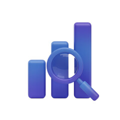 Analyze growth trends with a magnifying glass on a 3D bar chart, perfect for presentations or reports, representing business insights and data analysis