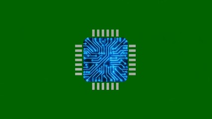 glowing microchip circuit board animation green screen