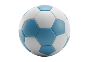 Isolated soccer ball with light blue and white hexagons for use in illustrations & designs