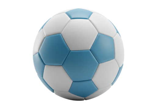 Isolated soccer ball with light blue and white hexagons for use in illustrations & designs