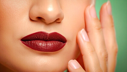 Fototapeta premium Dark Burgundy Lipstick on Woman's Lips Beauty Shot