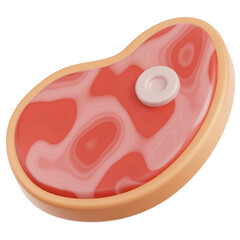 A Realistic 3D Rendered Raw Steak Cut with Visible Marbling and a Bone Fragment on a Transparent Background