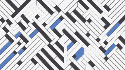 Abstract geometric pattern with black white and blue lines creating an intricate design on a flat surface