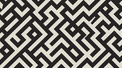 A black and white abstract pattern featuring geometric shapes and a maze like design with sharp angles and lines