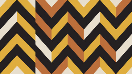 Abstract chevron pattern featuring black gold beige and brown creating a zigzag design texture