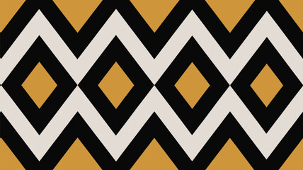 Abstract pattern featuring black and white zigzags and golden diamond shapes on a golden background
