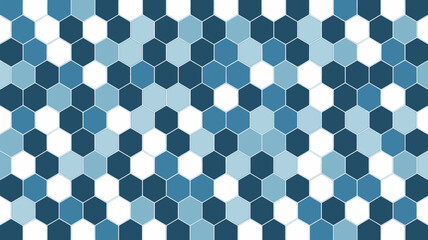 A seamless pattern of blue and white hexagons arranged in a repeating geometric design background tile