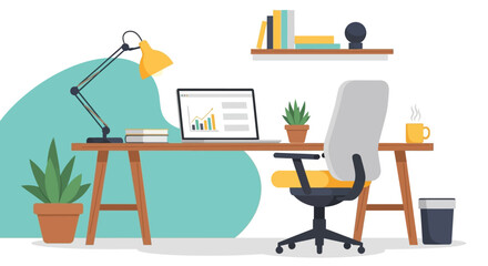 Home Office Workspace with Laptop, Desk, and Ergonomic Chair