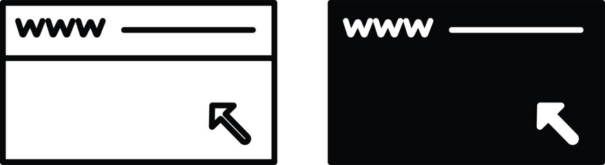 100% Premium Quality Line Art and Silhouette Pack Vector Design - Web browser interface concept with domain name and cursor click interaction