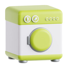 Modern lime green and white compact front load washing machine with circular control dials and...