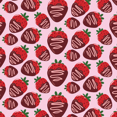 Valentine s Day seamless pattern. Vector illustration with strawberry in chocolate