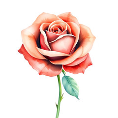 a beautiful lush, romantic flower. a red rose. Love, valentine's day. watercolor drawing. artificial intelligence generator, AI, neural network image. background for the design