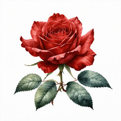 a beautiful lush, romantic flower. a red rose. Love, valentine's day. watercolor drawing. artificial intelligence generator, AI, neural network image. background for the design