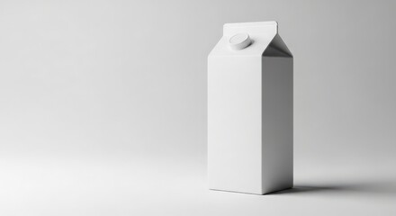 A plain white milk carton stands isolated against a soft, light-grey background.