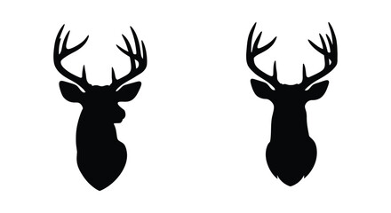 Silhouettes of majestic deer heads against a clean white background © Taylor