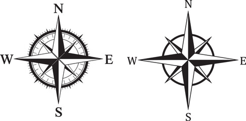 Compass Rose Vector Silhouette - Navigation Direction Symbol Design