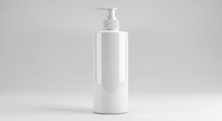 A sleek, minimalist studio shot of a white lotion dispenser bottle.