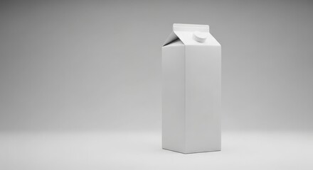 A single, plain white carton stands upright on a white surface against a light gray background.
