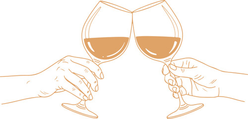 Two hands holding wine glasses clinking in a toast, celebrating a special occasion with a drink