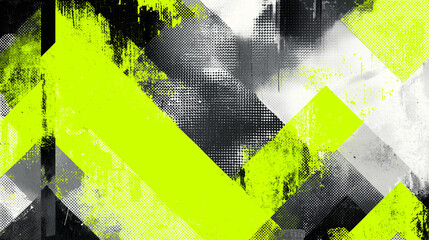 蛍光の緑色と黒のグリッチ・グランジの抽象的背景（テクノロジー・ストリート・ノイズ） 