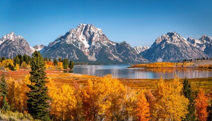 Obraz premium Colter Bay Grand Teton National Park In The Fall Season