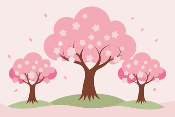 Cherry Blossom Trees in Full Bloom Soft Pink Tones