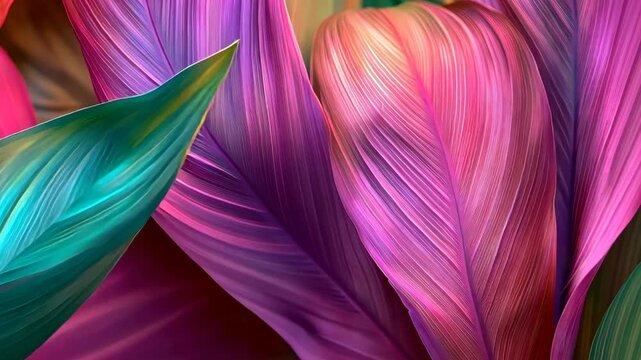 Vibrant abstract wave movement in colorful leaf pattern