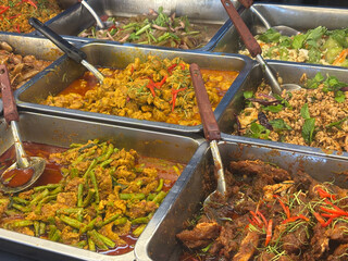 Authentic Thai Street Food: Colorful Curry and Vegetables Buffet