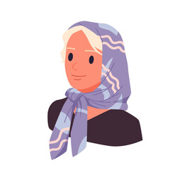 Blonde woman with purple scarf on head, simple isolated style, white background vector illustration