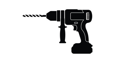 Simple black silhouette illustration depicting a cordless power drill tool