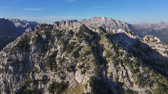 Aerial view of the Albanian Alps and Valbon&euml; Valley in northern Albania