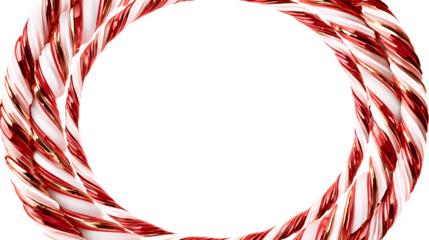 Red and white candy cane background with Christmas decorations