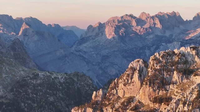Aerial view of the Albanian Alps and Valbon&euml; Valley in northern Albania
