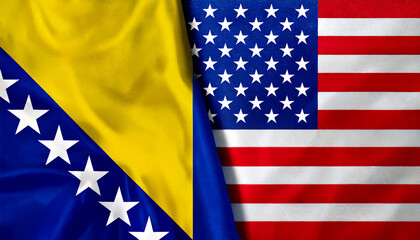 Fototapeta premium アメリカの国旗とボスニア・ヘルツェゴビナの国旗(USA Flag & Bosnia and Herzegovina flag.) 