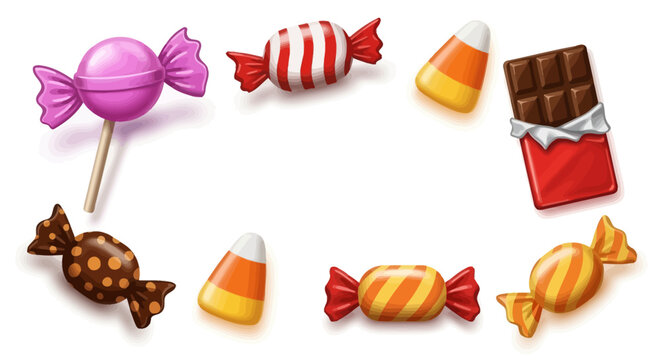 Delicious Halloween candy assortment with vibrant colors and playful designs creating a sweet treat themed background for festive promotions