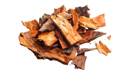 Textured wood chips, detailed close-up, natural brown hues