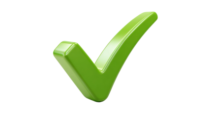 Green checkmark with brush stroke texture, hand-drawn style approval symbol with artistic flair, isolated on a transparent background